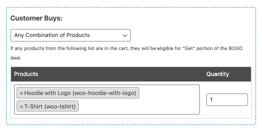 "Any Combination of Products" setting